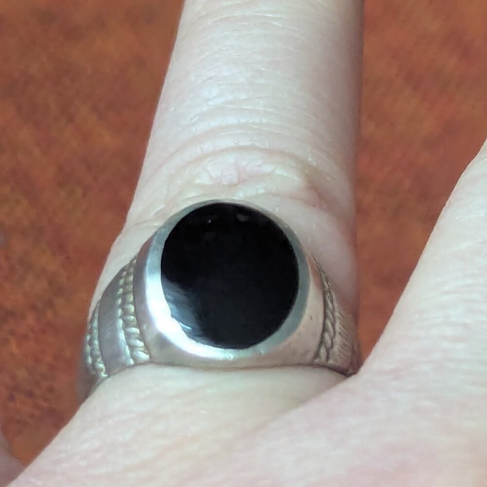 Estate Onyx Sterling‎ Silver Ring Cabochon Unisex Boho 925 Oval Chunky Vintage - Picture 8 of 9